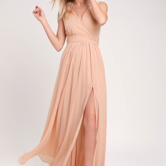 Lulus Dresses & Skirts - Lulus Thoughts Of Hue Blush Surplice Maxi Dress Pink Size Small Bridesmaid Prom